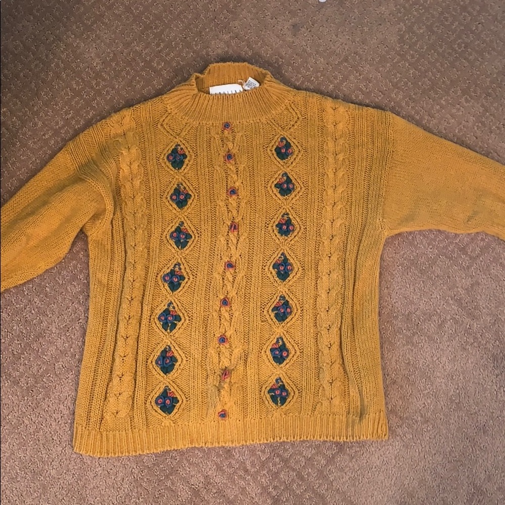 one of a kind mustard flower sweater